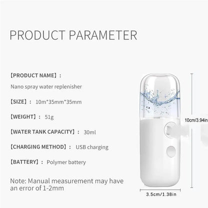 Nano Facial Steamer, Handy Mini Mister, USB Rechargeable Mist Sprayer, 30Ml Visual Water Tank Moisturizing&Hydrating for Face, Daily Makeup, Skin Care, Eyelash Extensions Comfort