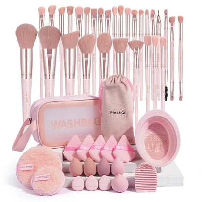 Makeup Tool Set, 49Pcs/Set Makeup Tools with Storage Bag, Soft Makeup Brushes, Beauty Sponges, Powder Puffs, Face Wash Puffs, Brush Cleaner Mat & Makeup Bag, Multifunctional Makeup Tool Kit for Beginners