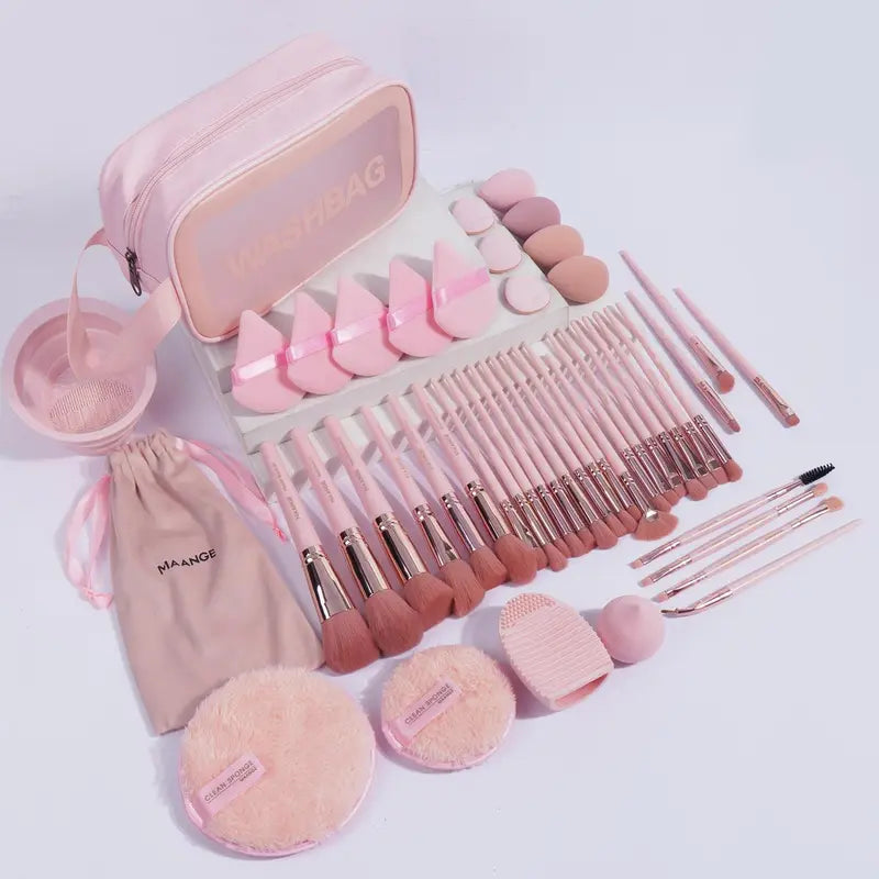 Makeup Tool Set, 49Pcs/Set Makeup Tools with Storage Bag, Soft Makeup Brushes, Beauty Sponges, Powder Puffs, Face Wash Puffs, Brush Cleaner Mat & Makeup Bag, Multifunctional Makeup Tool Kit for Beginners