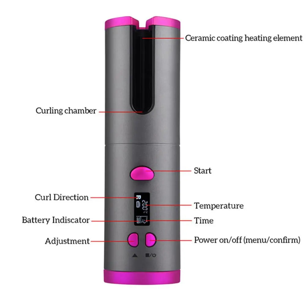 Cordless Automatic Hair Curler Portable Wireless USB Rechargeable Auto Rotating Ceramic Wand Curling Iron Hair Styling Tools