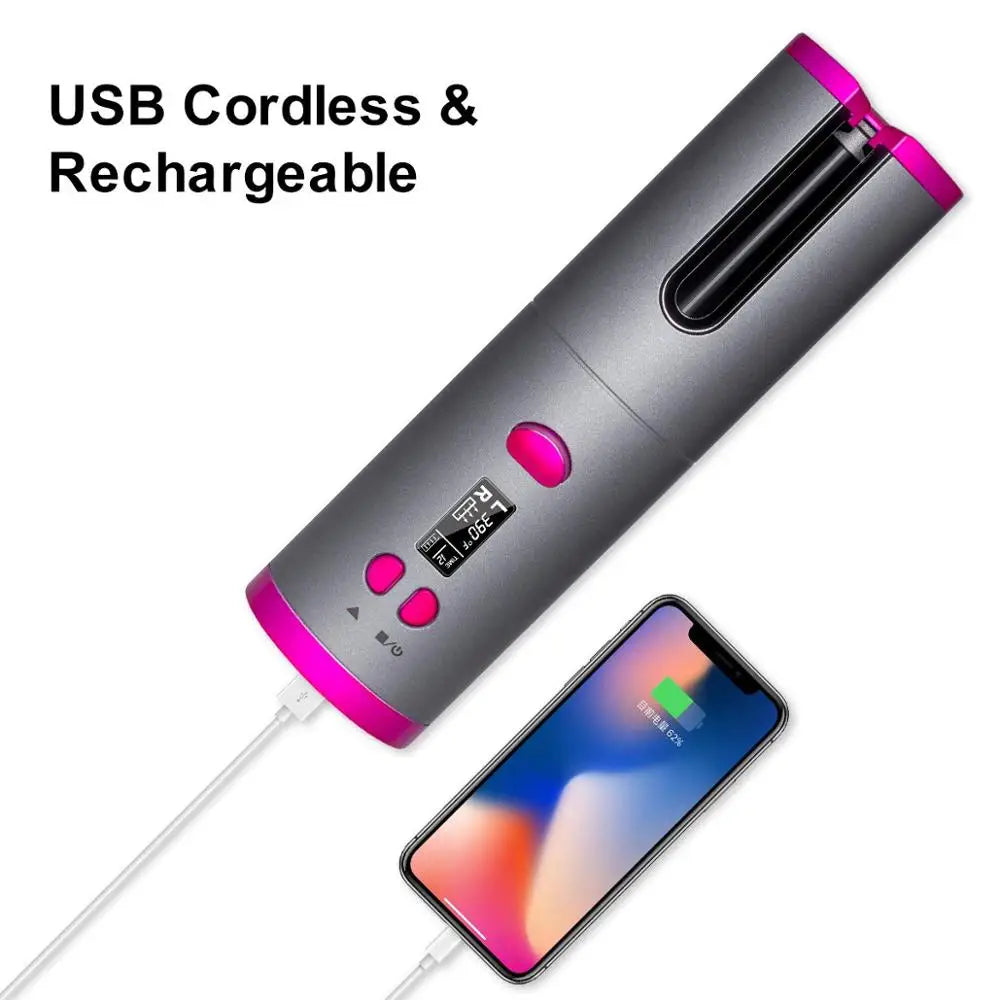 Cordless Automatic Hair Curler Portable Wireless USB Rechargeable Auto Rotating Ceramic Wand Curling Iron Hair Styling Tools