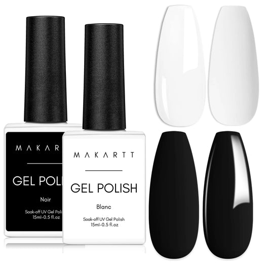 Gel Nail Polish Set,Black White 15Ml Gel Polish,Soak off UV LED Nail Gel Polish Long Lasting Nail Art Starter Manicure