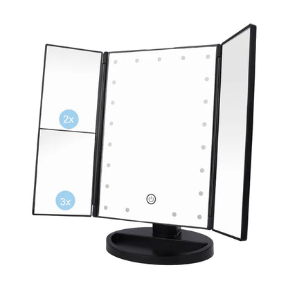 21 LED Light Makeup Mirror with Storage Desktop Foldable Rotating Beauty Cosmetic Mirror Light Touch Screen USB Vanity Mirror