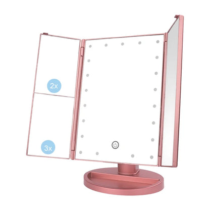 21 LED Light Makeup Mirror with Storage Desktop Foldable Rotating Beauty Cosmetic Mirror Light Touch Screen USB Vanity Mirror