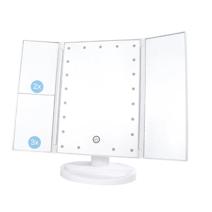 21 LED Light Makeup Mirror with Storage Desktop Foldable Rotating Beauty Cosmetic Mirror Light Touch Screen USB Vanity Mirror