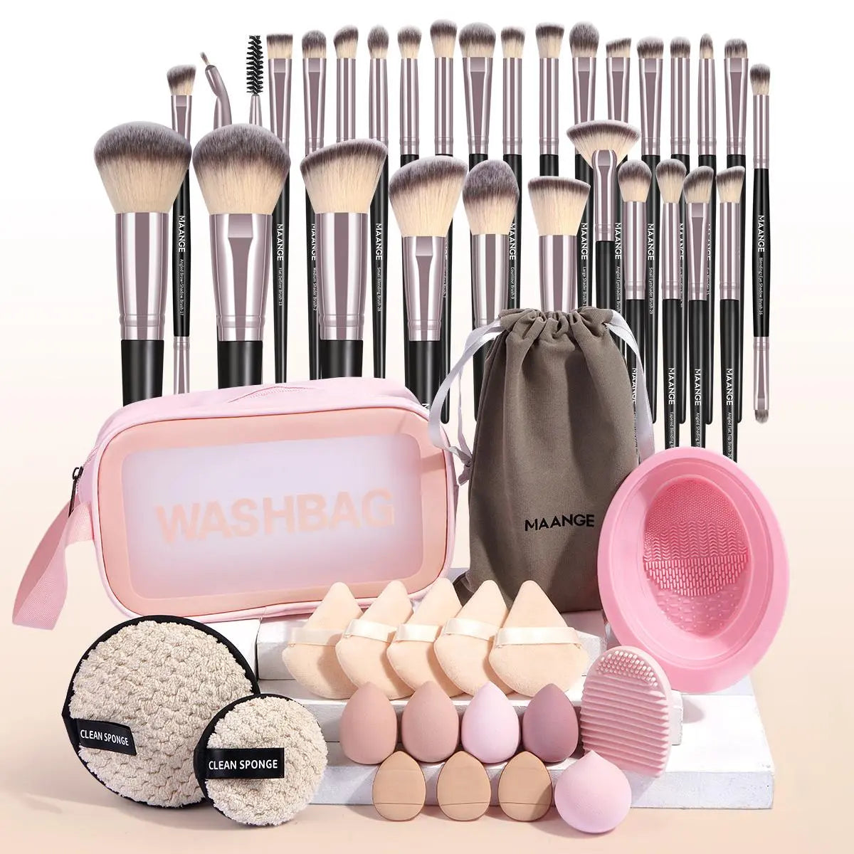 Makeup Tool Set, 49Pcs/Set Makeup Tools with Storage Bag, Soft Makeup Brushes, Beauty Sponges, Powder Puffs, Face Wash Puffs, Brush Cleaner Mat & Makeup Bag, Multifunctional Makeup Tool Kit for Beginners